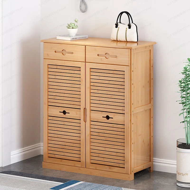 Bamboo shoe cabinet 100-page assembly multi-layer breathable door solid wood simple shoe rack simple modern storage locker