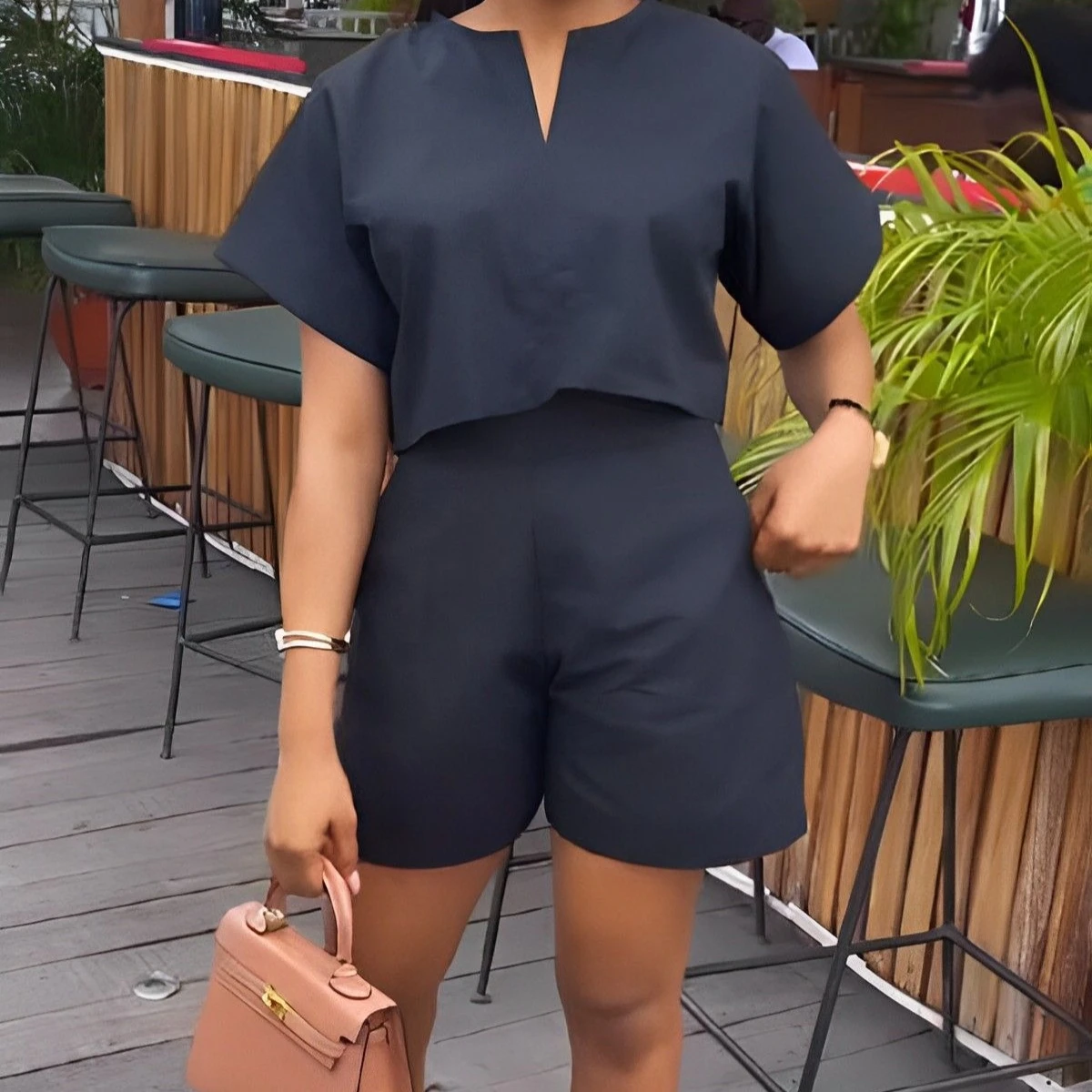 

Шорты Брюки Женские комплекты из двух предметов с v-образным вырезом Повседневные рабочие топы Широкие короткие брюки с высокой талией Y2k Уличная одежда Элегантное лето