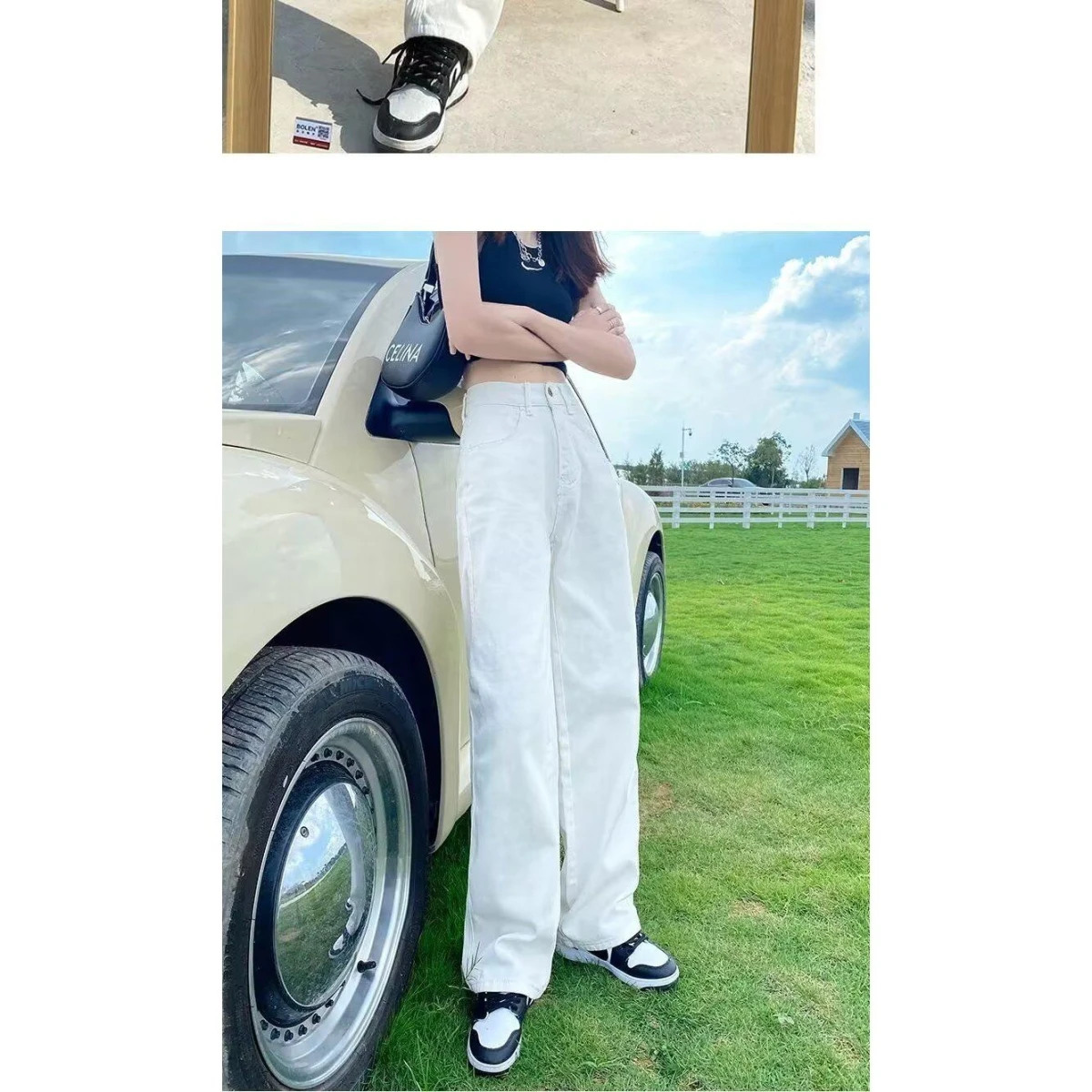 

High Waist Wide Leg Jeans Women's White Straight Casual Sle Loose Fit Floor Length Pants Spring Autumn New Arrival