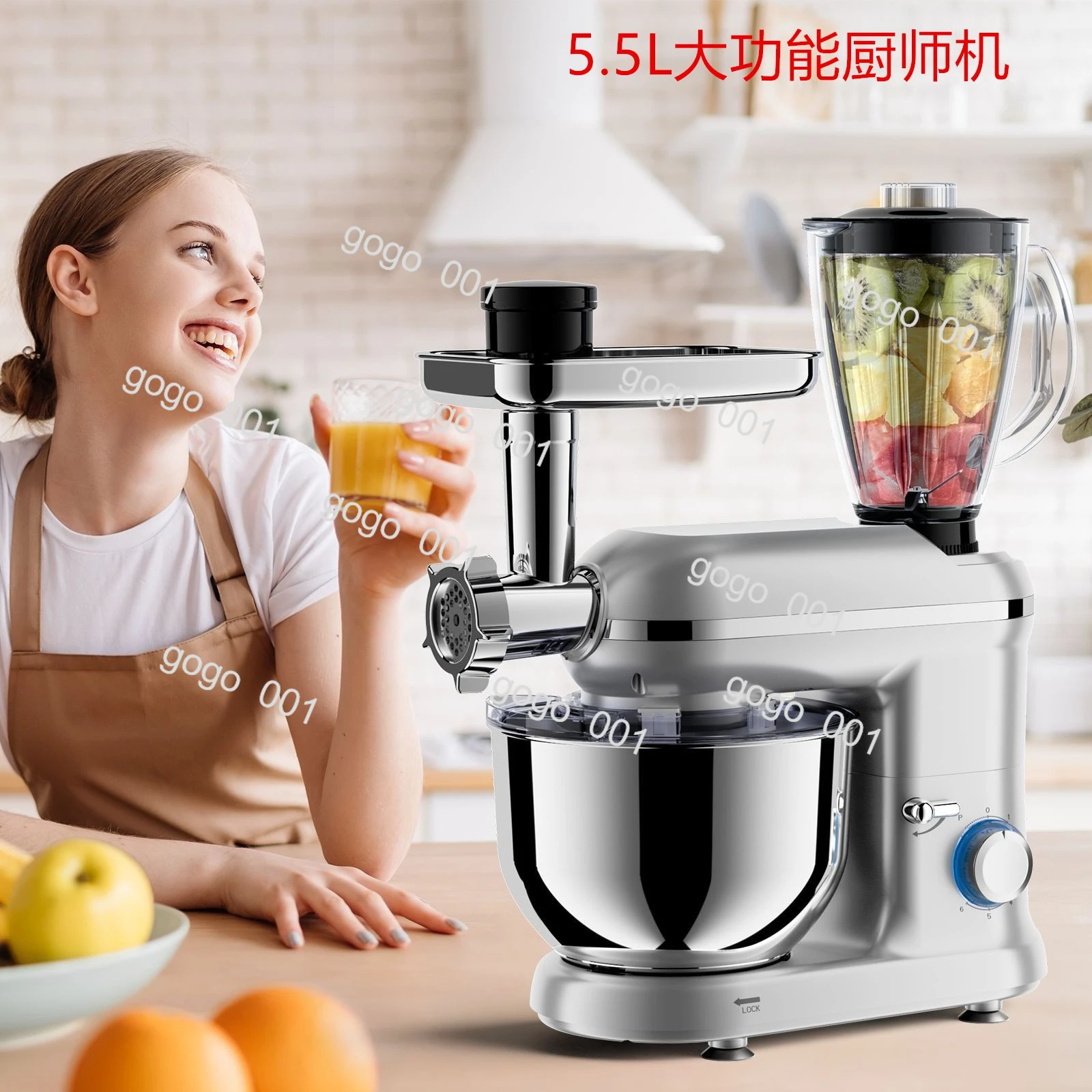 5.5L Multifunctional Chef Machine 5-in-1 Kneading Cooking Cross-border Mixing Electric Egg Beater 220V