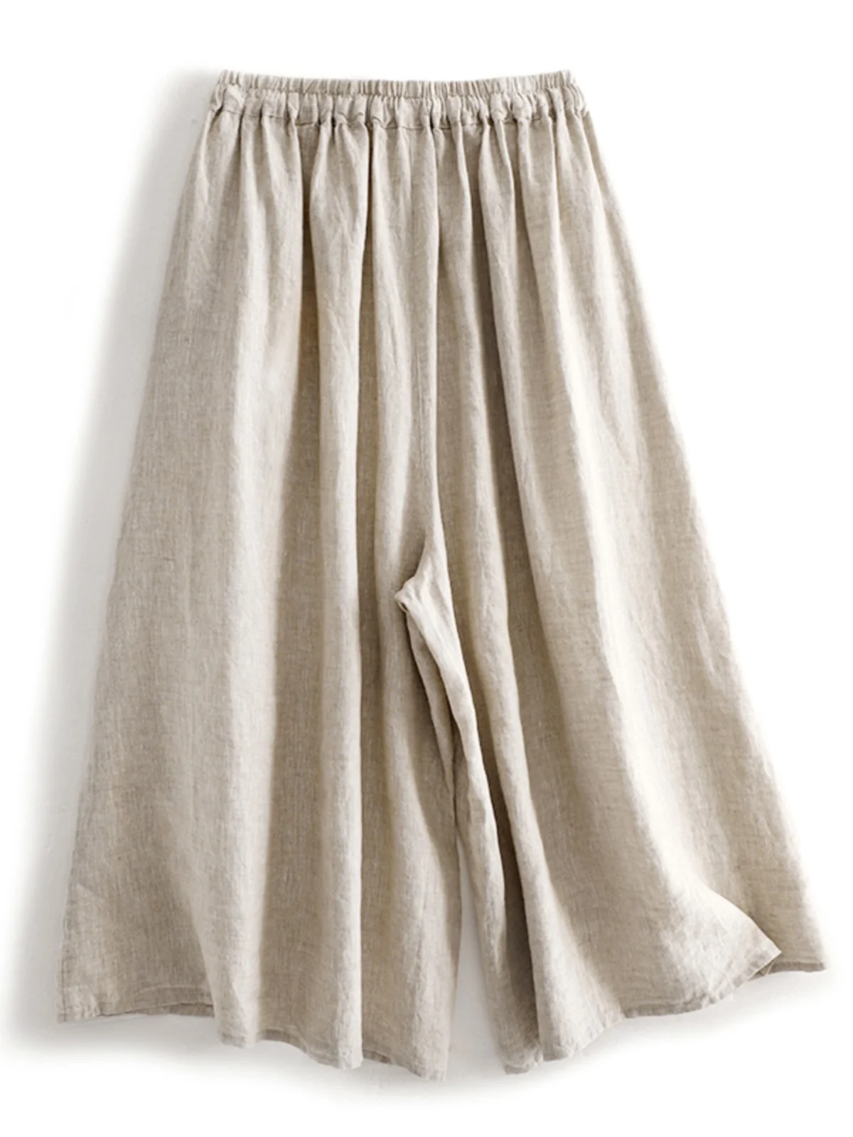 ارتفاع الخصر بنطال ذو قصة أرجل واسعة فضفاضة تناسب القطن الكتان مستقيم قطع عادية تسع نقاط لون نقي مربوط المرأة حجم كبير بنطلون