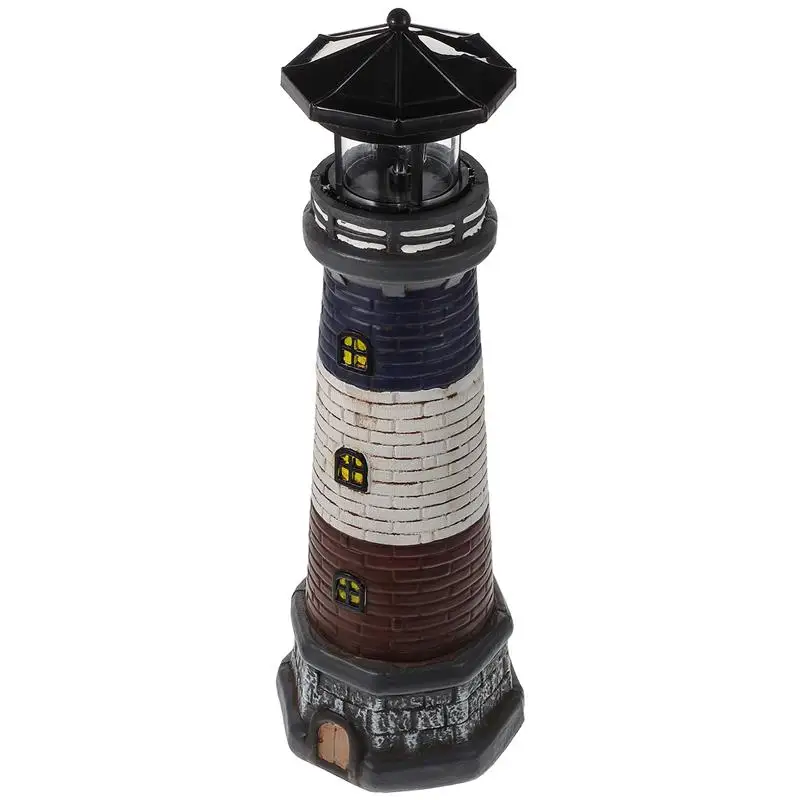 Solar-Power Lighthouse Statue Garden Decoration Waterproof Resin Lighthouse Figurine For Patio Lawn Yard Ornament 37.5x12cm