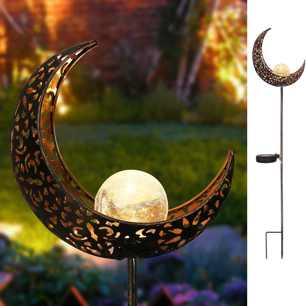 LED Solar Light Path Lawn Light Outdoor Moon Stake Metal LED Lights Pathway Lawn Patio Courtyard Halloween Decoration Lights