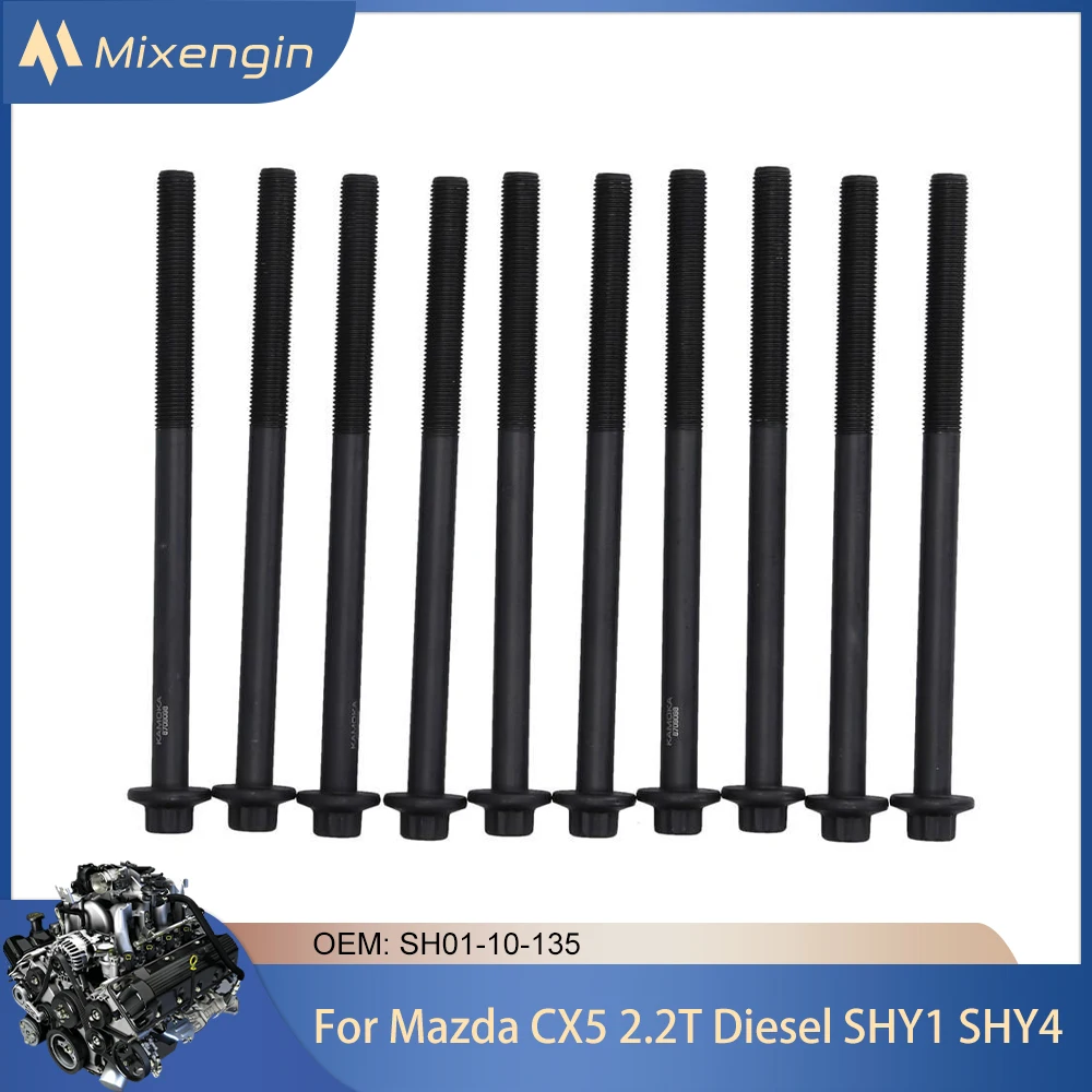 Engine Head Bolts Set Fit 2.2 L T For Mazda 3 6 CX5 6 Saloon SHY1 SHY4 SHY6 SHY8 GH KE 2.2T Diesel 2012-2021 SH01-10-135(x10)