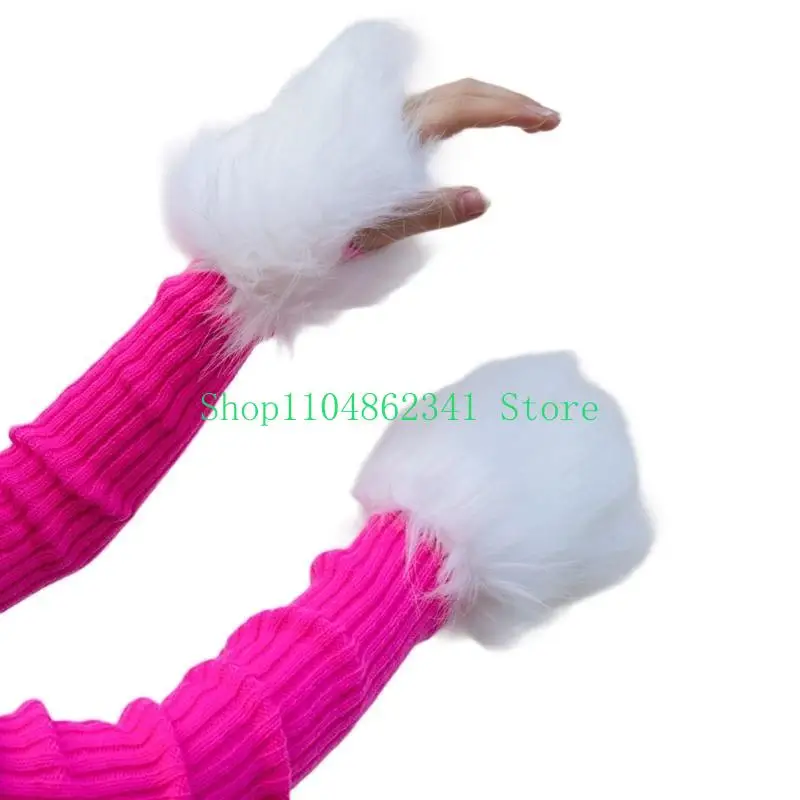 

652F Women Faux Furs Cuffs Wristband Winter Warmer Arm Wrist Sleeve Plush Gloves