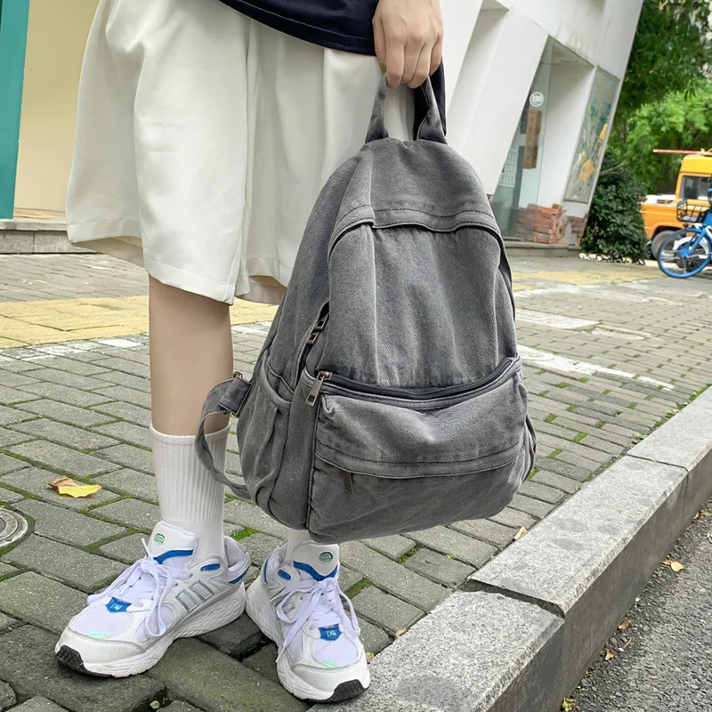 Nieuwe grijze denim rugzak dames vrijetijdsreizen uitje schoudertas vrouwelijke mode schooltassen geschikt voor jongens en meisjes Mochila