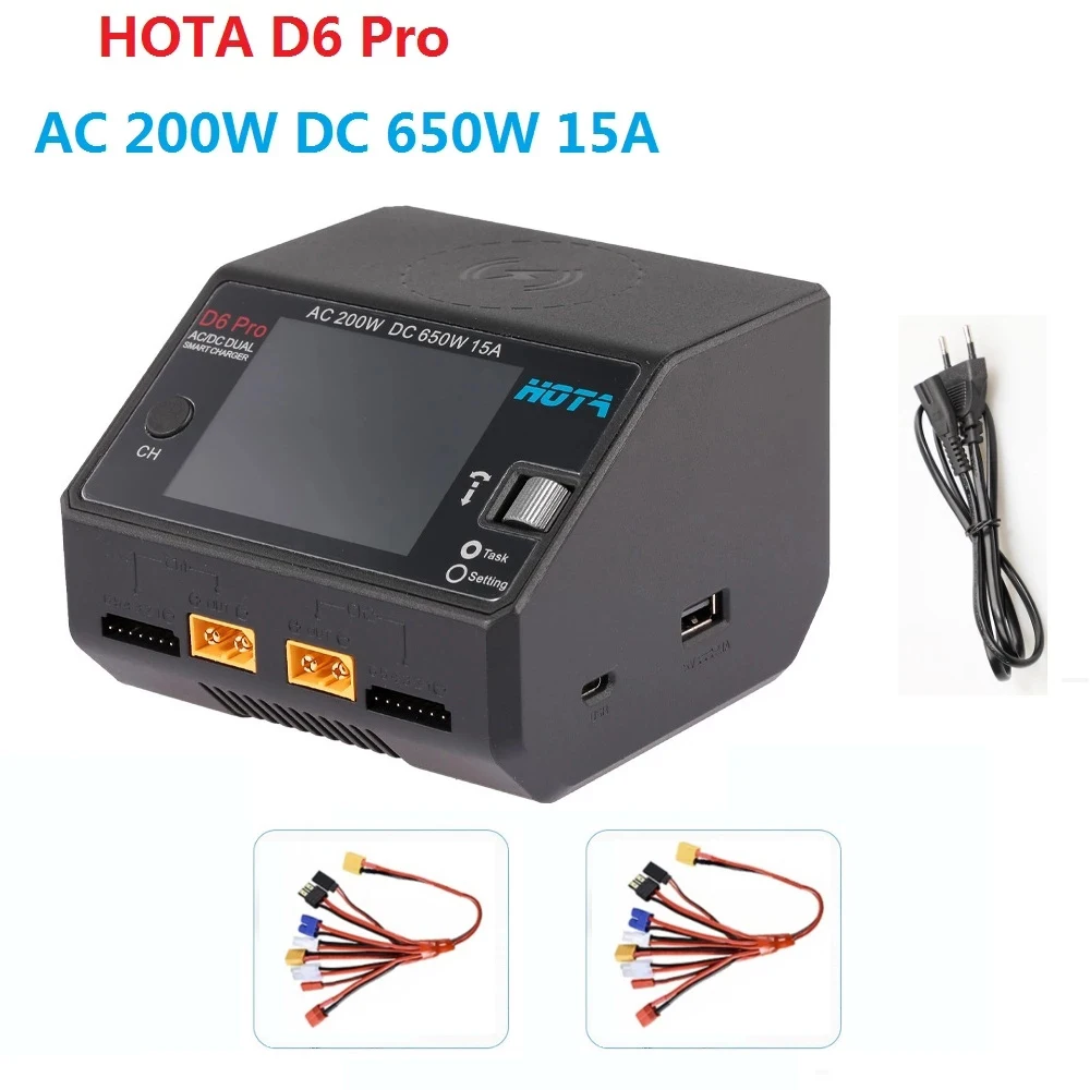 HOTA D6 Pro AC 200W DC 650W 15A Lipo Charger With Wireless Charging for NiZn/Nicd/NiMH Battery - AU Plug Black