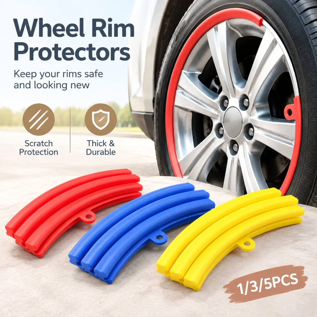 Car Wheel Rim Edge Protector Strip Anti Scratch Impact Buffer Thick Wear Resistant Flexible Trim Red Blue Yellow