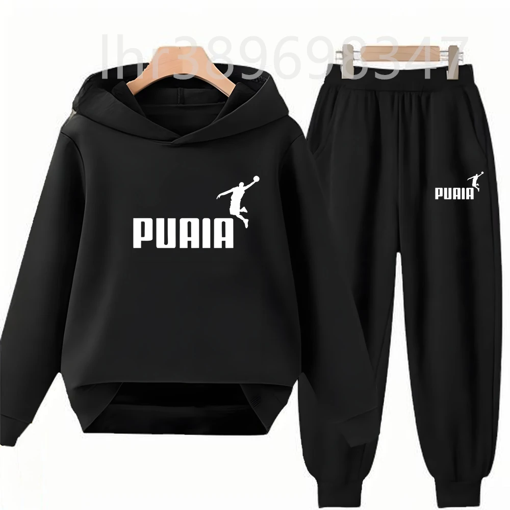 Children's Hoodies Top+Trousers Suit Girls Boy Age 3-12 Coat Casual Toddler Sweatshirt Hood Black Long Sleeves Clothing