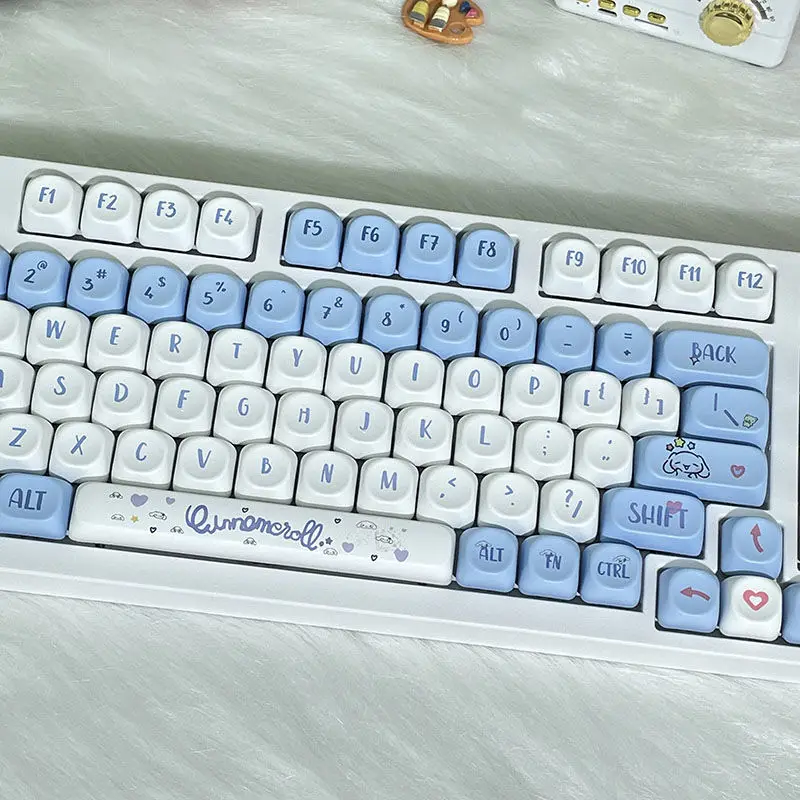 Kawaii sanriou cinnamoroll 130 keycap conjunto moa altura criatividade personalizada resistência ao desgaste material pbt anime periféricos presente