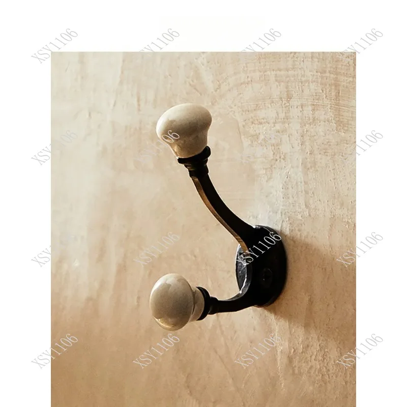 

Retro Gray Ceramic Wall Hooks With Metal Base Household Wall Hanging Rack For Clothes Towel Storage Decor