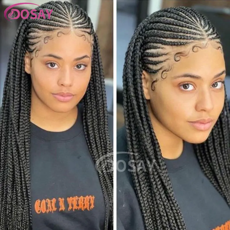 Perucas trançadas tribais sintéticas para mulheres negras, renda cheia, peruca trançada Jumbo, tranças Cornrow, peruca Dreadlock Knotless, 36"