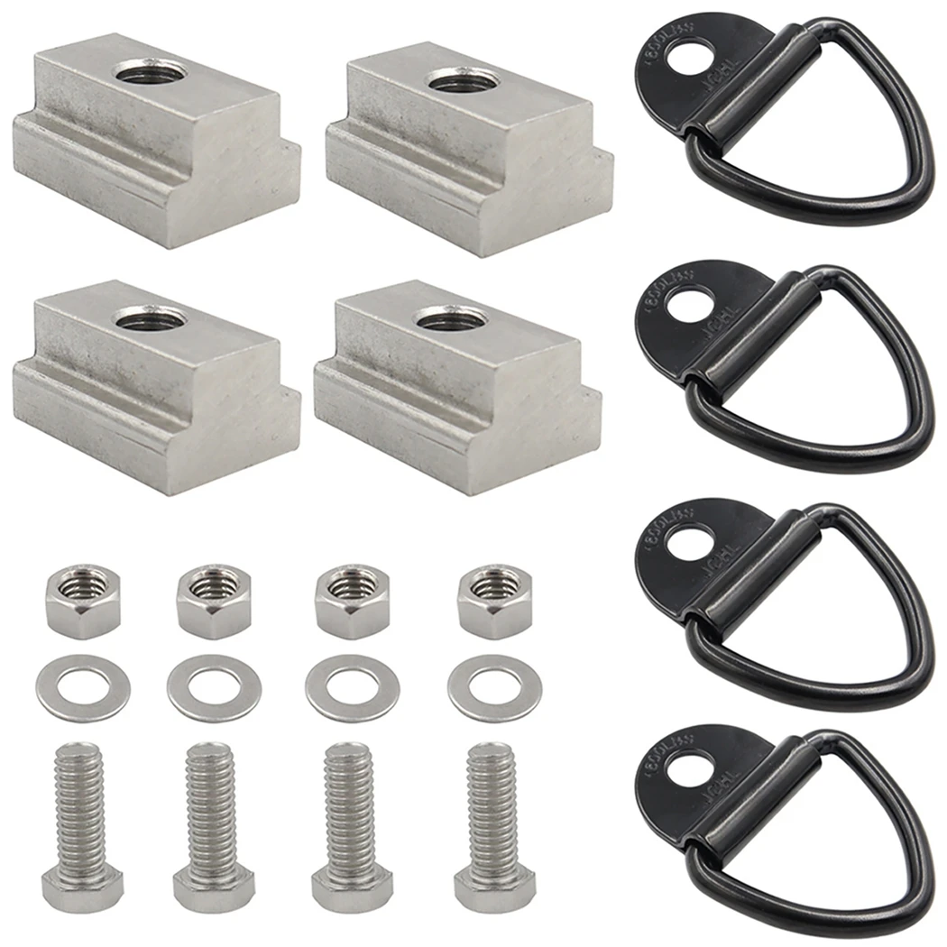 4Pcs/Set Cargo Tie Down Anchors Hooks Bed Deck Rail Cleats For Toyota Tacoma T Slot Nuts 3/8-16 Hex Head Bolts 1500lbs Capacity