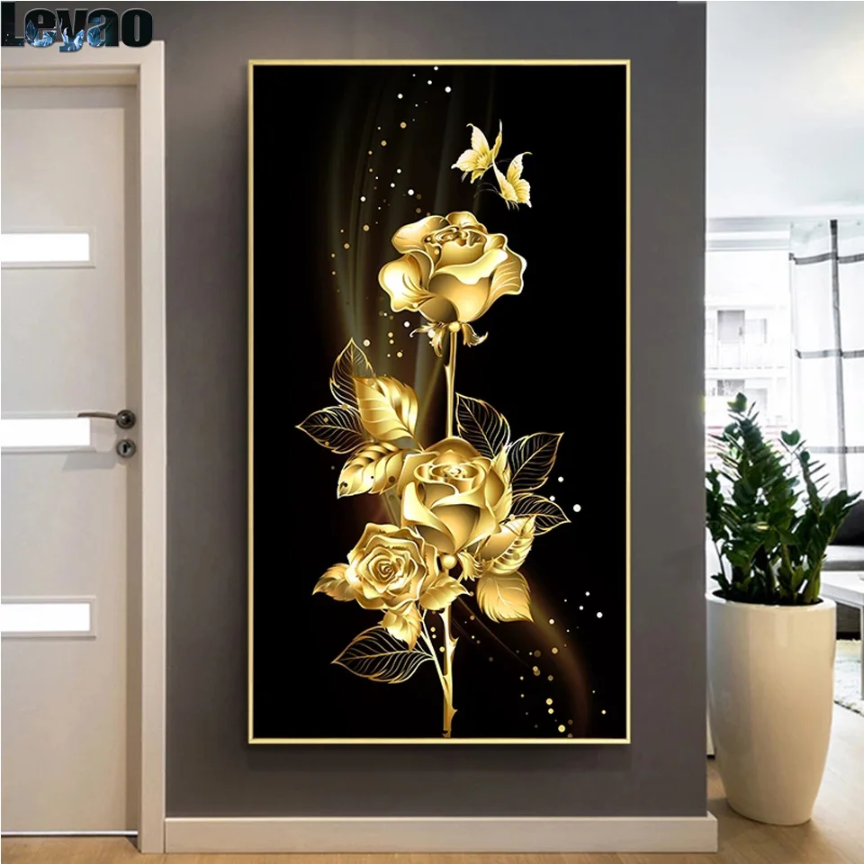 Golden Rose Wall Art 5d diamond Paintings mosaic kits full dimond mosaic kits Modern Aesthetic Flowers Beautiful Pictures decor,