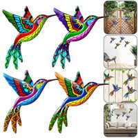 Colorful Metal Hummingbird Bird Art Sculpture Outdoor Home Wall Hanging Ornament Garden Fence Decor 22*26CM