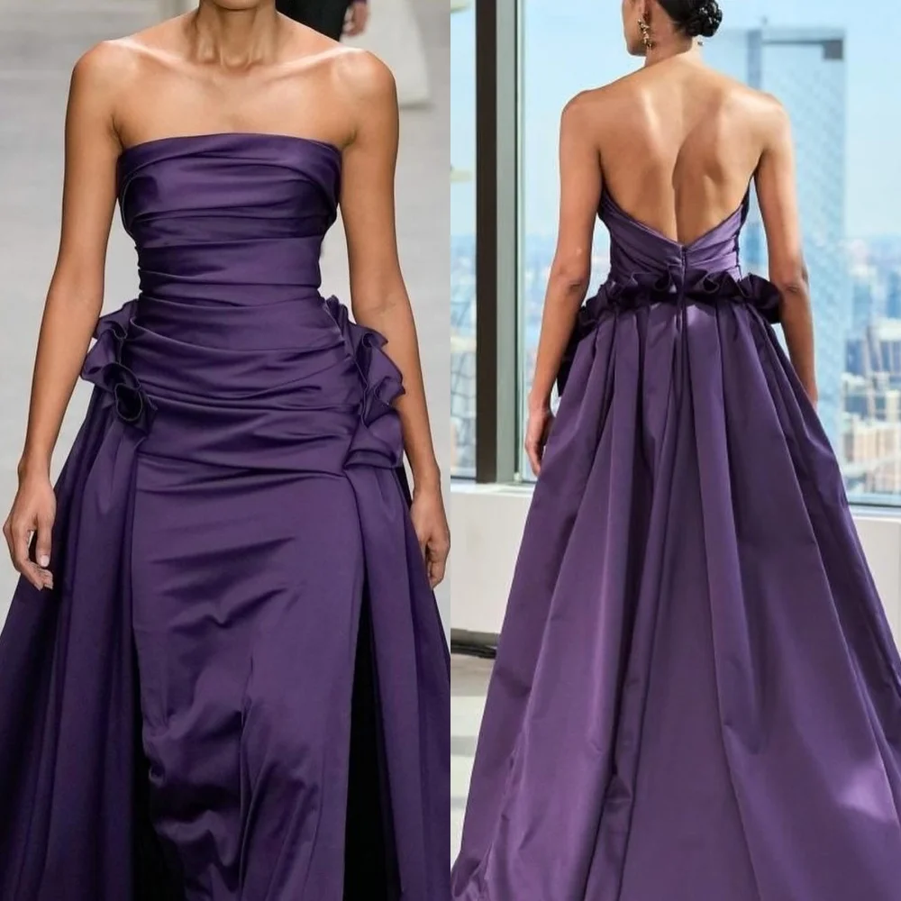 Customized   Evening Saudi Arabia Jersey Ruched Beach A-line Strapless Bespoke Occasion Gown Long Dresses