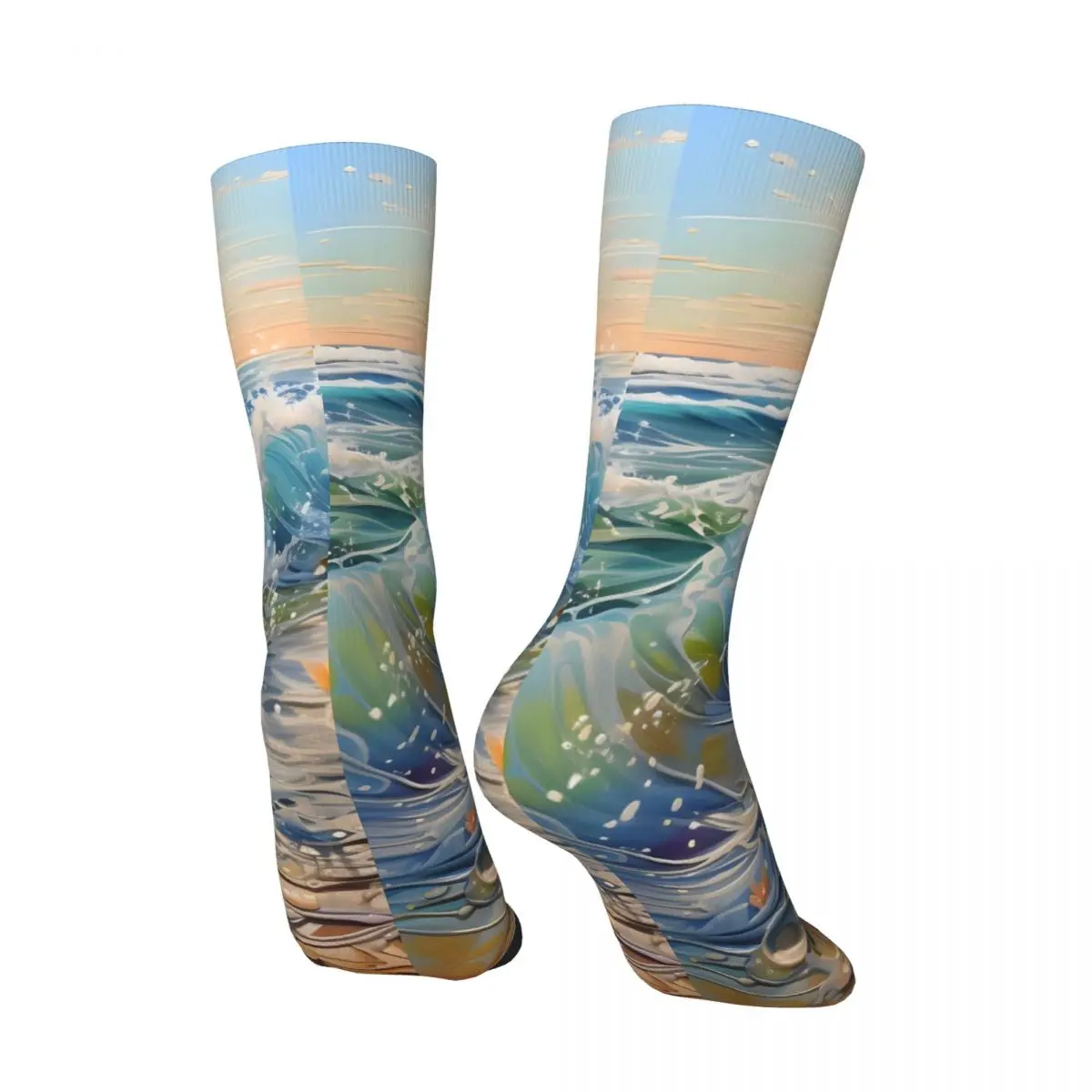 Retro Summer Beach Crashing Waves Oil Painting Men's compression Socks Unisex Harajuku Pattern Printed Novelty Crew Sock