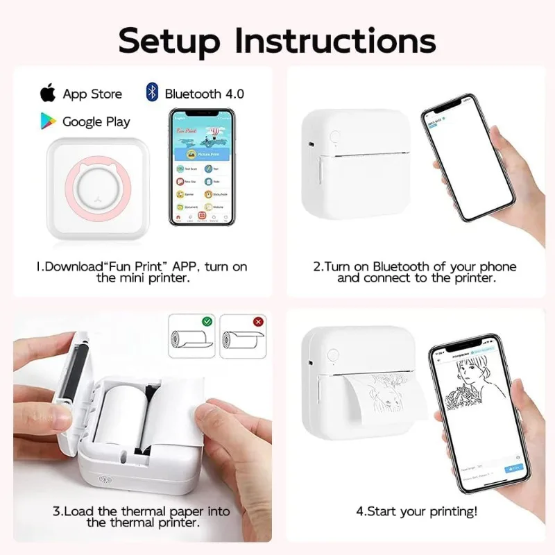 Mini Impressora Adesiva, Smart Impressora Fotográfica Portátil para iPhone, Impressora Térmica, Nota Buddy com Papel para Presente