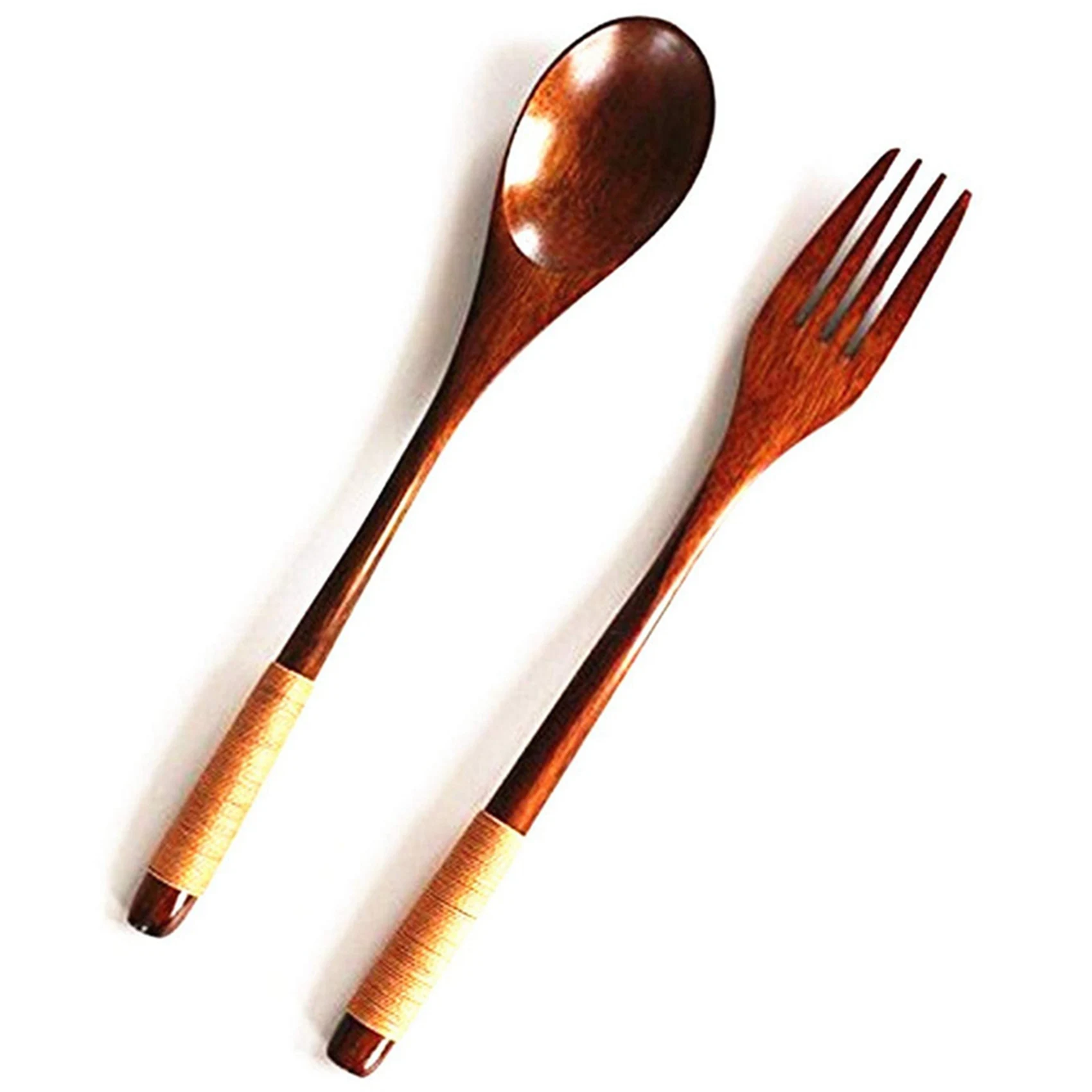 ABFU-16 Pcs Wooden 9 Inchjapanese Spoon Fork Set Kitchen Tableware Natural Wood Cutlery Wooden Dinner Cutlery Set