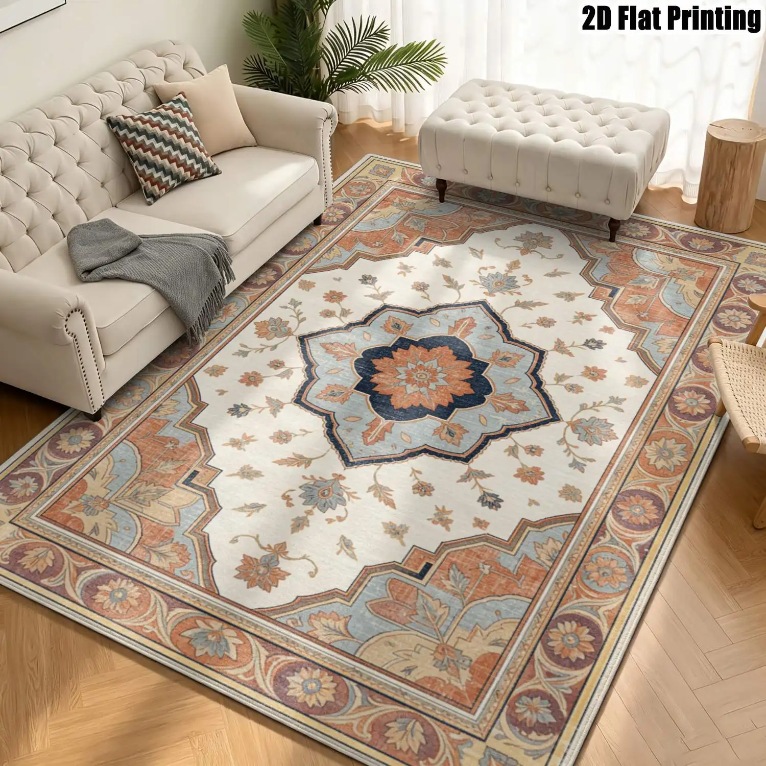 1Pc 2D Printed Gray Retro European-Style Carpet: Home Decor, Multi-Size, Machine Washable, for Entrance, Dining, Foyer, Study, Living, Bedroom