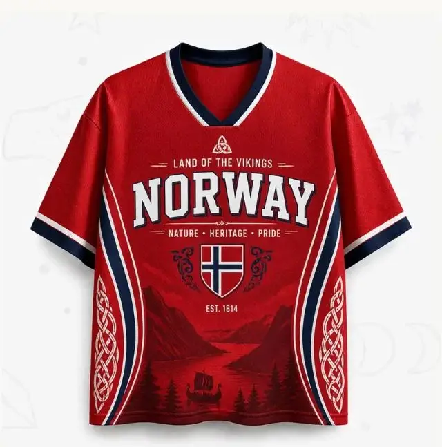 Men's Summer Norway Soccer Jersey No.23 Viking Ship Print Quick Dry Football T Shirt Fans Sports Training Top for Kids Adults