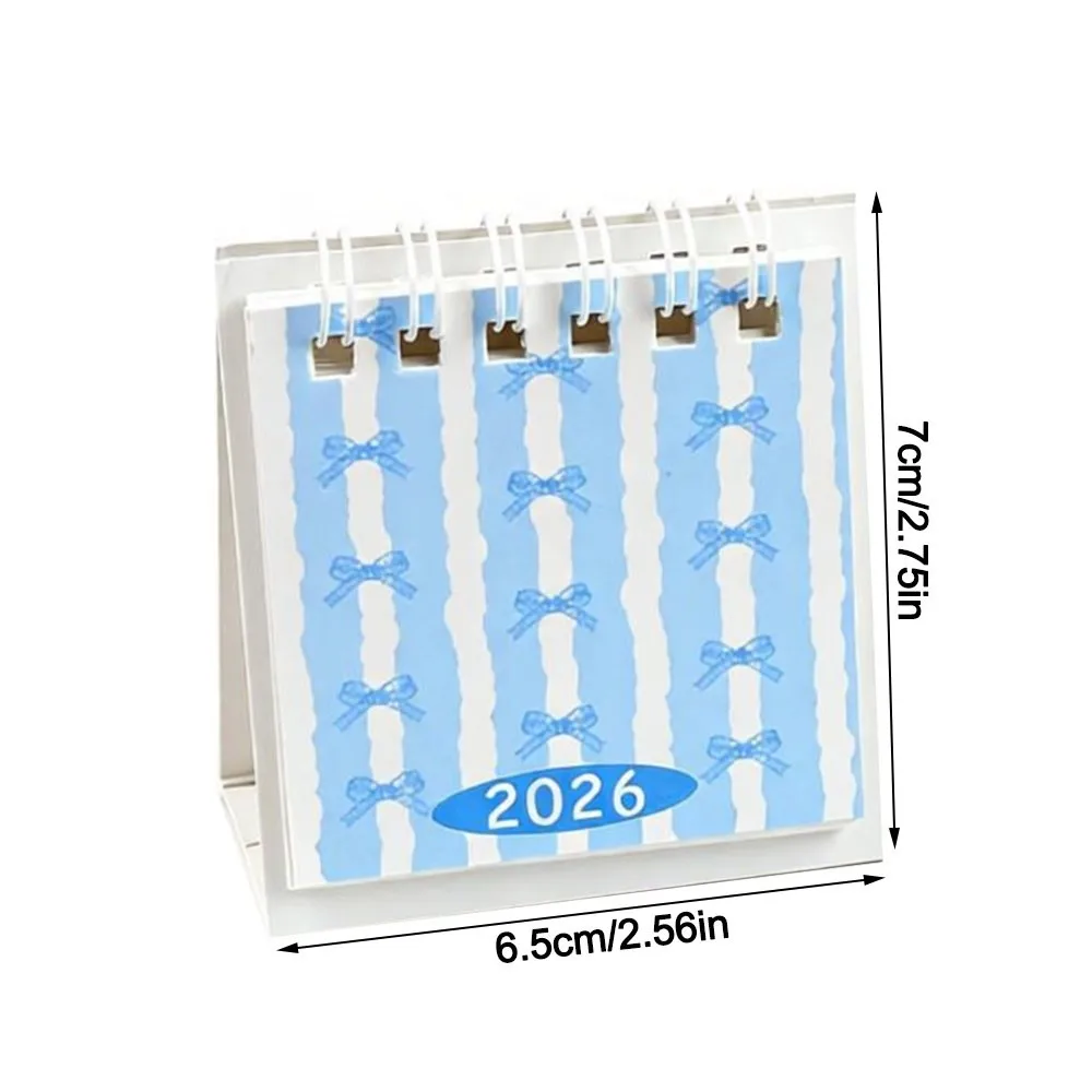 Creative Mini 2026 Desk Calendar Coil Binding Cartoon Schedule Planner Bow Portable Daily Planner Desktop Decoration