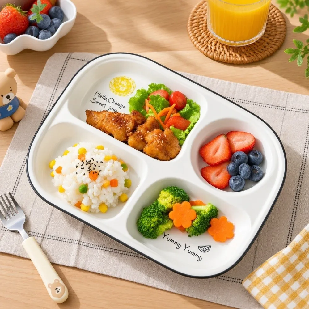 Ceramic Portion Control Plate Portable Durable Divided Dinner Plate Compartmented Non-slip Bottom Serving Dish Healthy Meal Prep