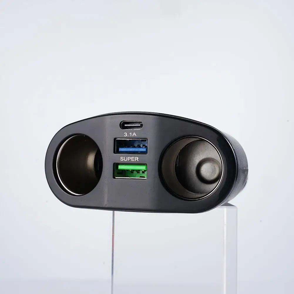Fast Car Charger 12V-24V Socket Splitter Dual USB Type-C Car Charging Digital Display For Mobile Phone Fast Charging