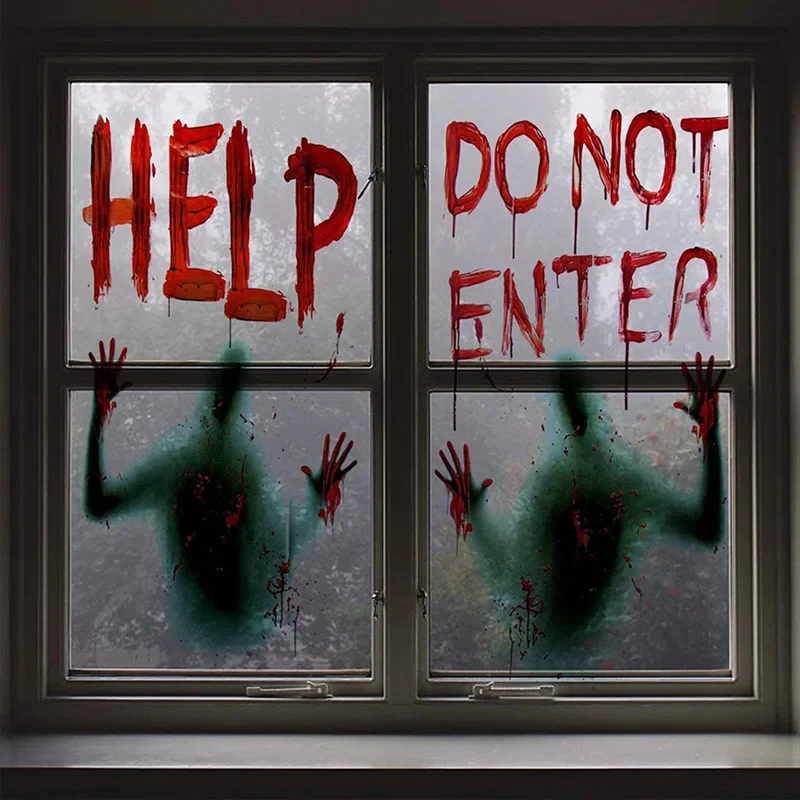 2 Pcs Halloween Wall Sticker Decoration Scene Arrangement Party Horror Bloodstain Stickers Prank Halloween PVC Window Sticker