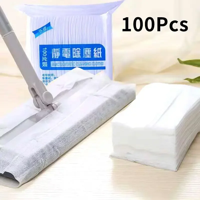 100pcs Electrostatic Dust Removal Mop Paper 28cm*20cm Kitchen Bathroom Non-woven Disposable Mop Replacement Cloth Hair Cleaning