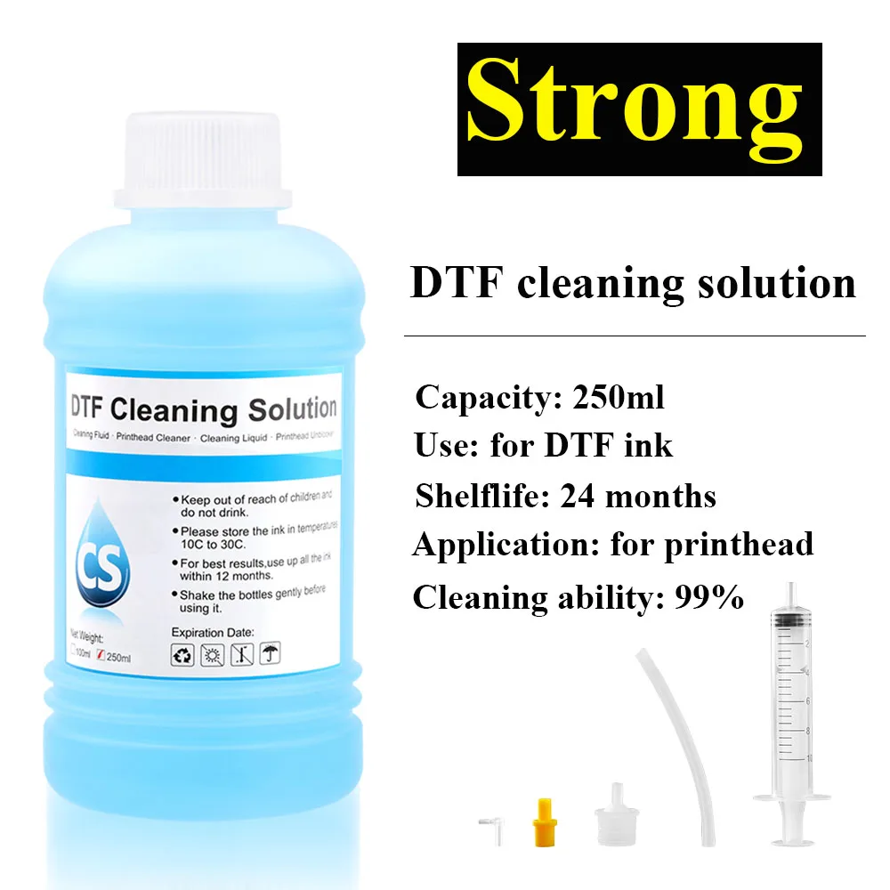 Newest 250ml DTF cleaning Liquid Strong Cleaning for Epson DX4 DX5 DX7 DX9 for Epson L1800 L805 L800 1390 I3200 DTF ink cleaning