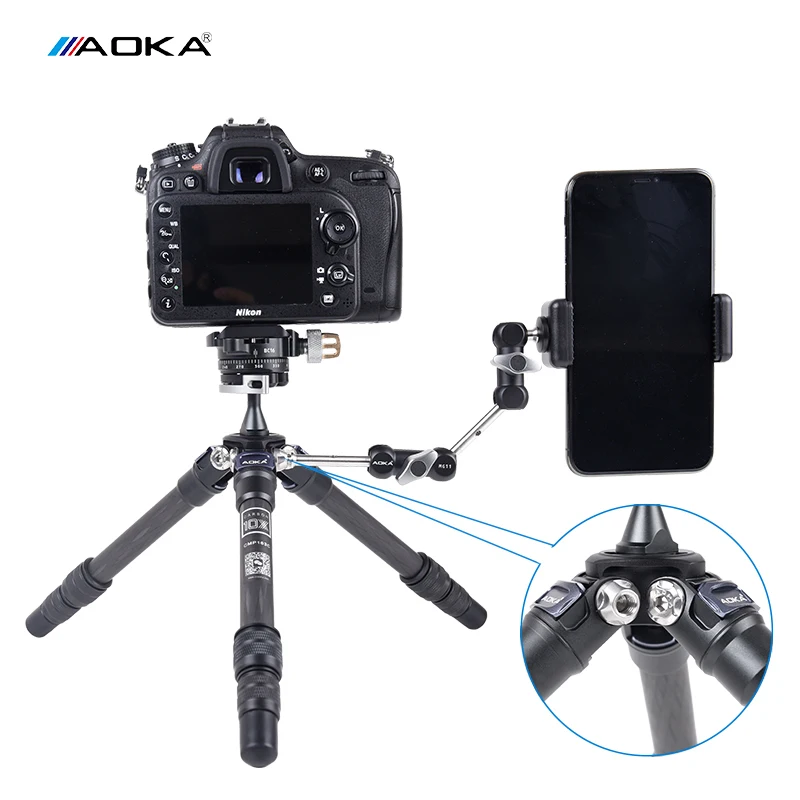 حامل ثلاثي القوائم من ألياف الكربون المحمول من AOKA CMP163C مع حامل كاميرا BC16 برأس كروي 3 أقسام أقصى تحميل 3 كجم