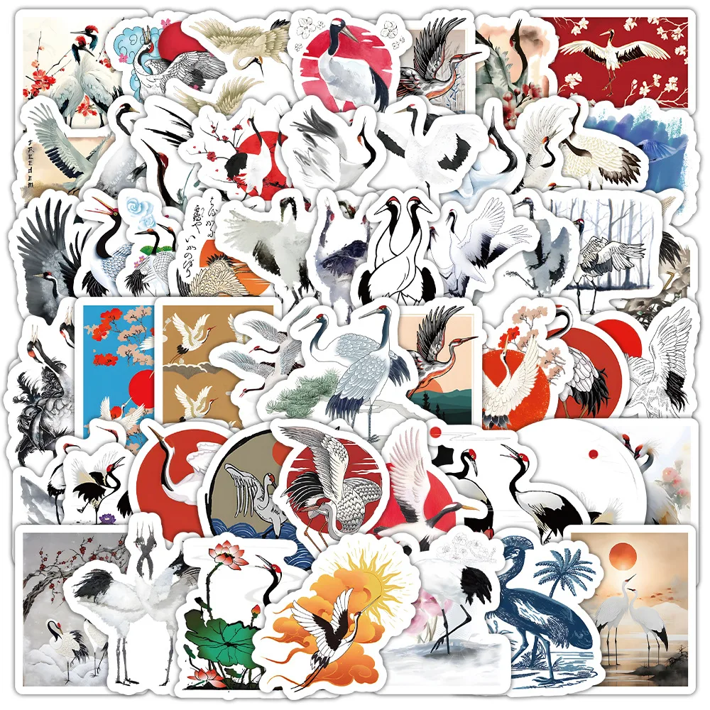 10/30/50/103PCS Red Crowned Crane Sticker Cartoon Animal Graffiti Decoration Skateboard Refrigerator Phone Case Waterproof Decal