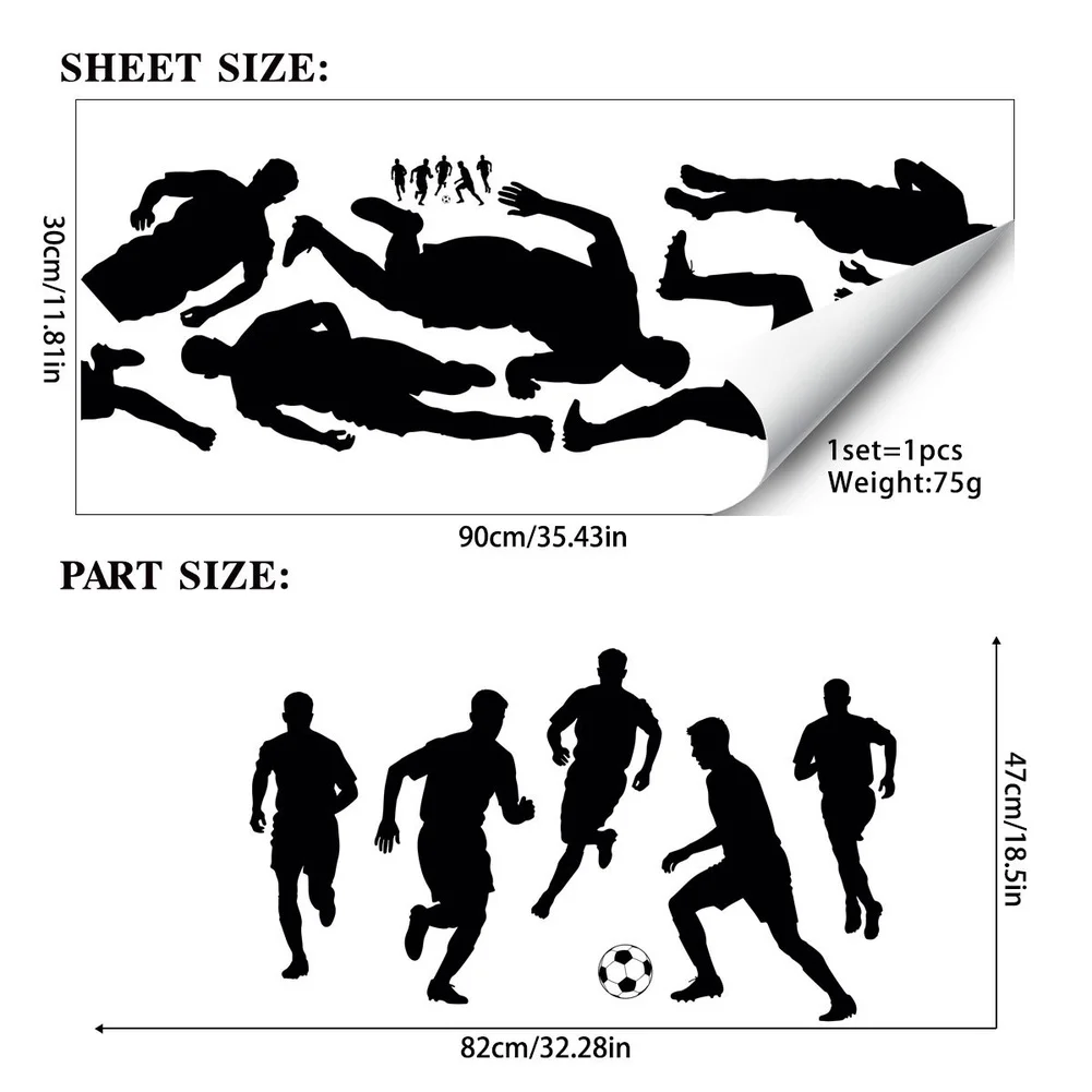 Black Soccer Wall Decal PVC Football Wall Decal Home Office Storage Vinyl Wall Sticker Vibrant Football Design