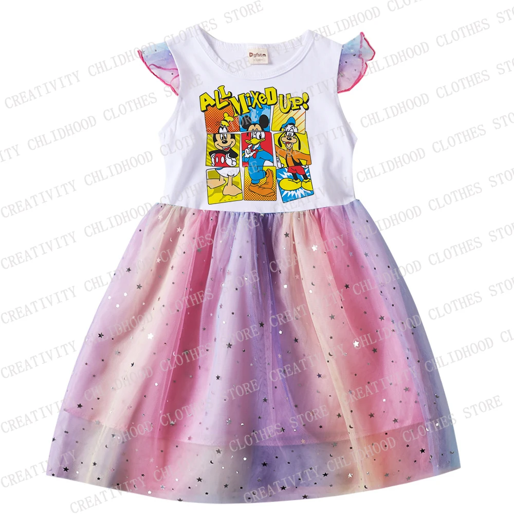 Minnie Children Girl Print Dress Disney Mickey Mouse Summer Dresses Princess Cartoons Casual Clothes Girls Gauze Kid Baby Gifts