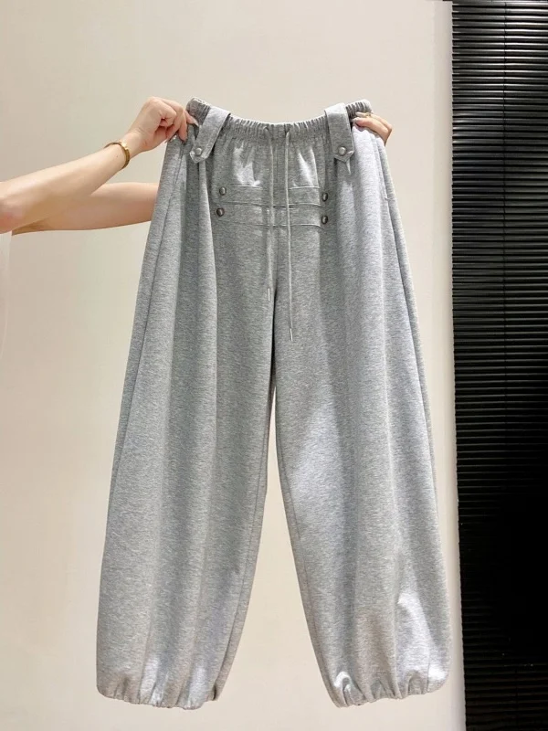 Casual Drawstring Waist Elastic Sports Pants Loose Slimming Casual Sporty Trousers High Waist Baggy Cuffed Ladies Trousers