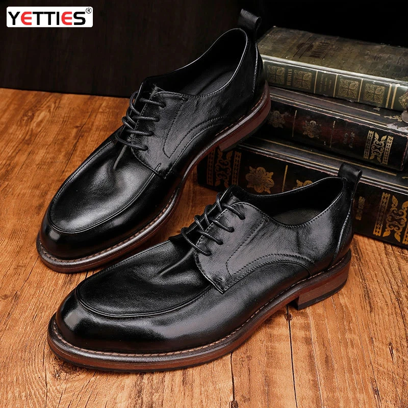 Men's New Premium Dress Shoes, Washed Vintage Lace-Up Oxfords with Full Leather Sole for Business Formal & Refined Office Wear