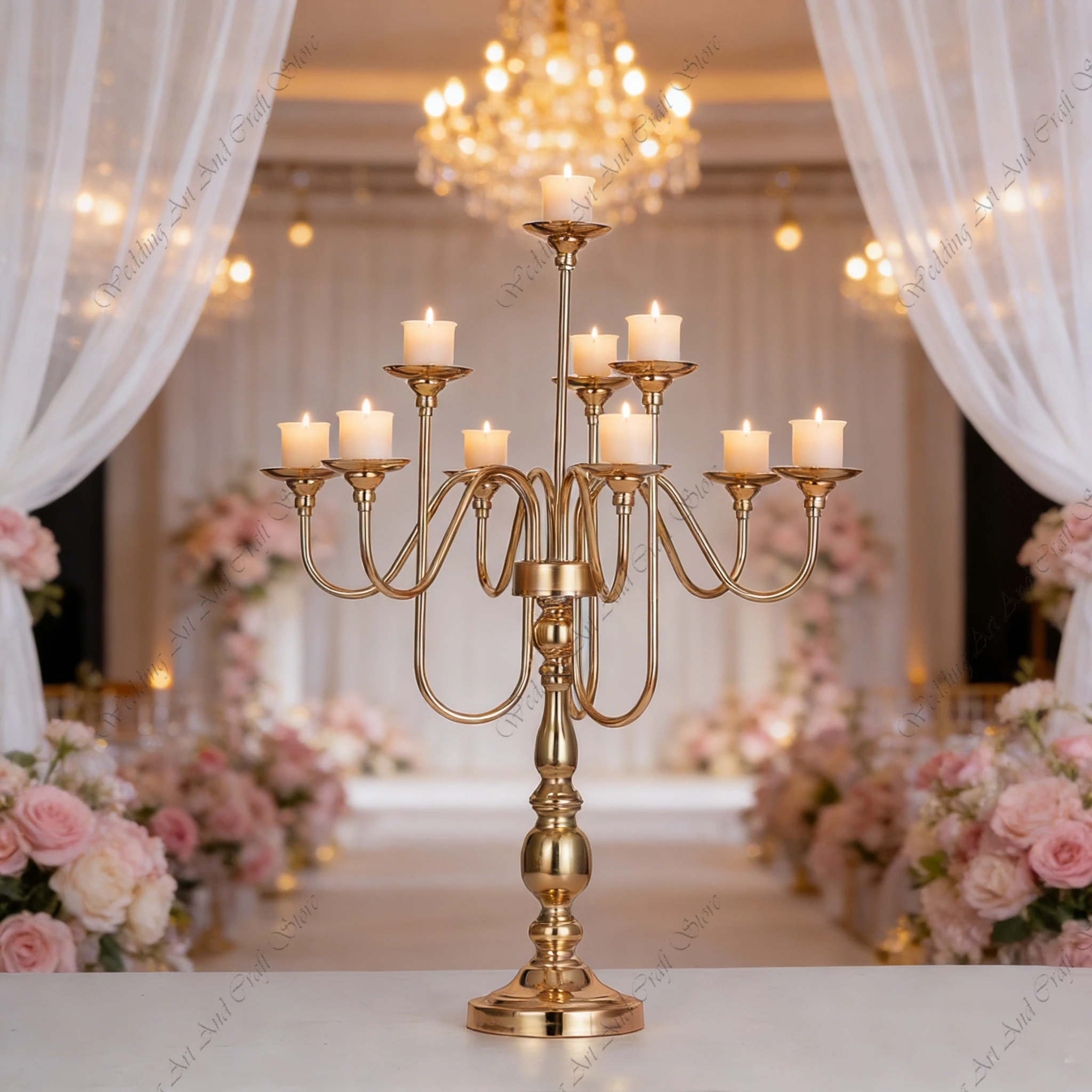 

10 шт. металлических канделябров F30, 77-120 см, 10-рожковые, для свадебного декора стола, подставки для свечей, золотые канделябры-централизаторы ivy815