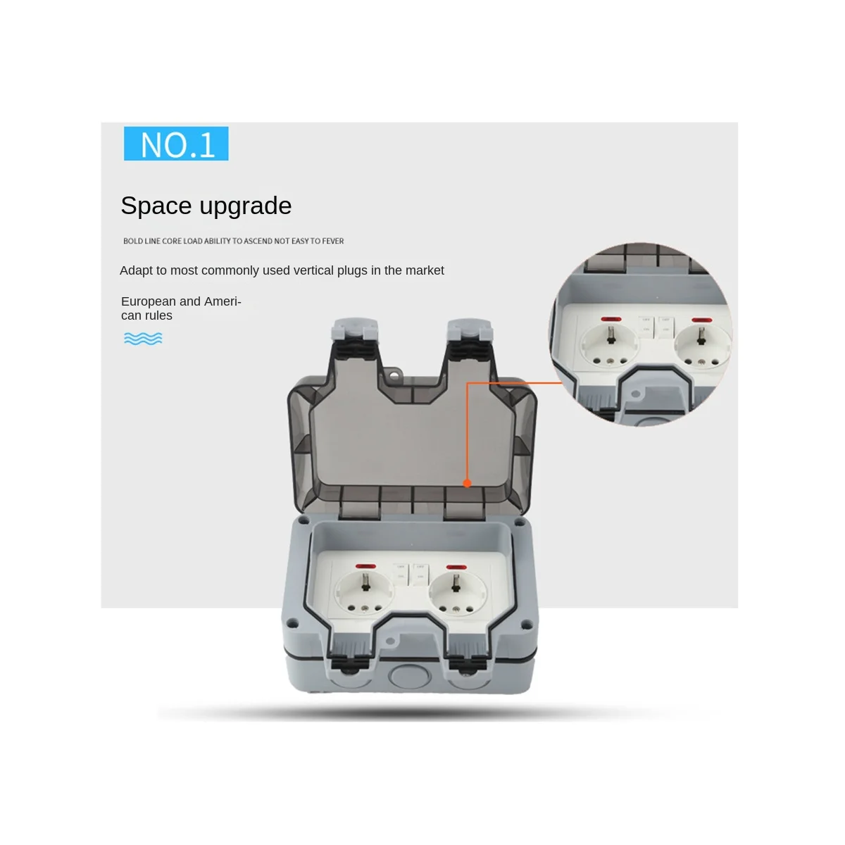 Toma de corriente impermeable para exteriores con interruptor de luz indicadora, toma de pared para habitación húmeda, contacto protector montado en superficie