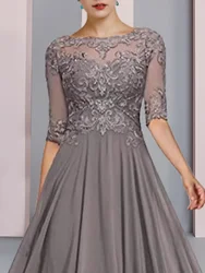 A linha mãe do vestido da noiva casamento formal convidado pescoço até o chão Chiffon Lace meia manga envoltório incluído com pregas