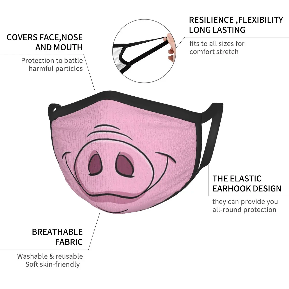 Happy Piggy Cute Face Mouth Mask Reusable Breathable Protective Children Kid Cute Dust-proof Mouth Face Masks