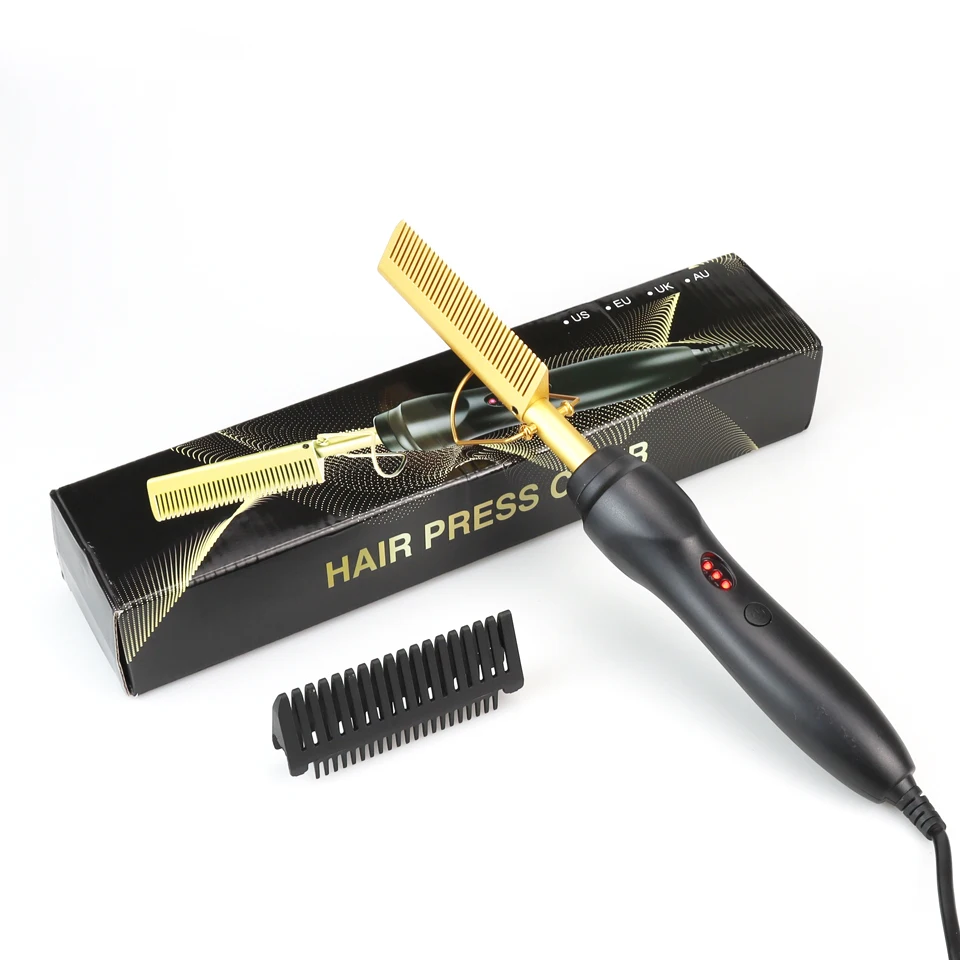 Gran oferta, peine eléctrico recto de Metal para Barba, alisador de pelo, cepillo, peine caliente, plancha