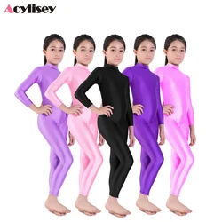 Kids Ballet Skate Dance Unitard Girls Gymnastics Full Body Leotard Black Long Sleeve Bodysuit Children Stage Clothing