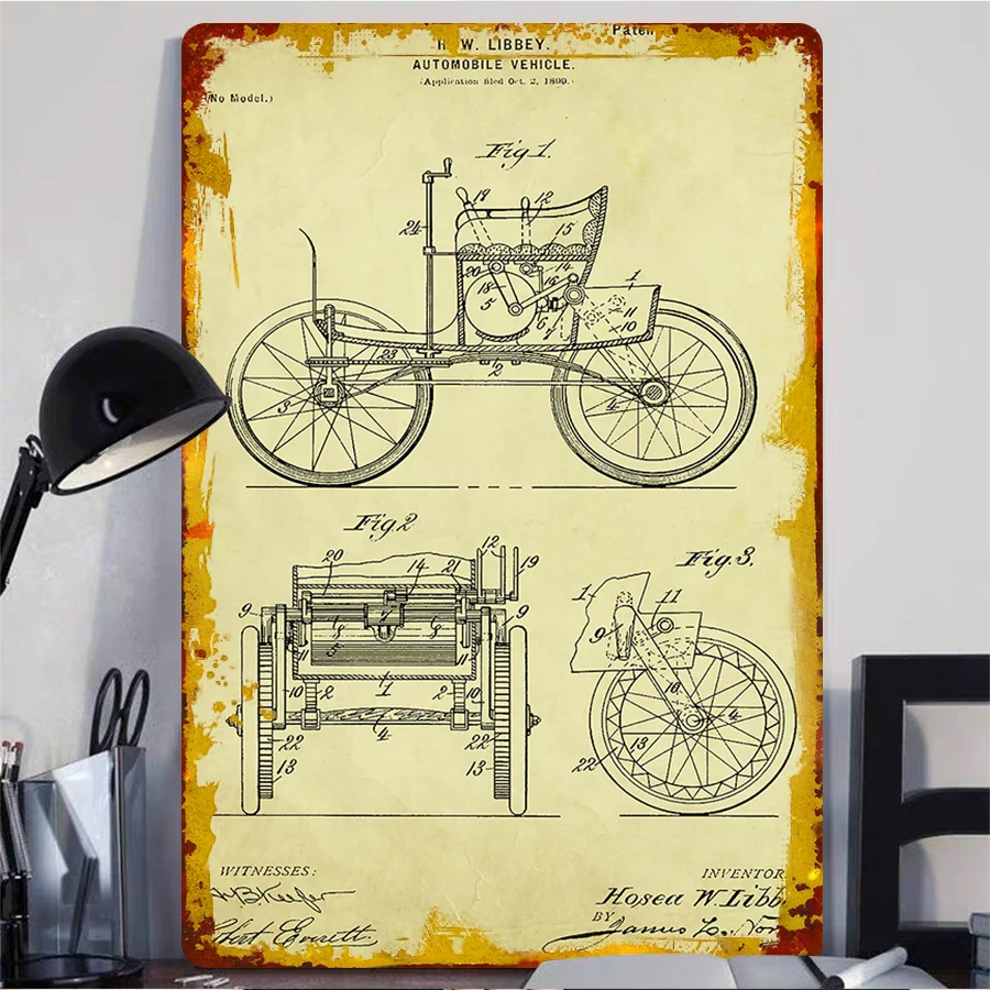 Libbey Automobile Patent Tinplate Signs Car Poster Coffee Bar Accessories Custom Metal Sign for Garage Wall Art Decoration Retro