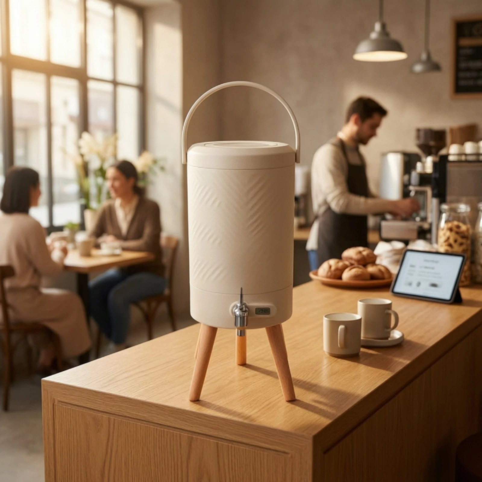 Cold Drink Dispenser - 温度表示付き飲料ディスペンサー ホット＆コールド対応 保温保冷ドリンクディスペンサー 脚付き ドリンクサーバー スパイト付き
