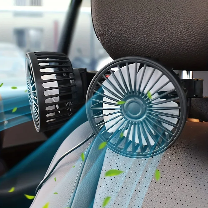 Car Mounted Fan Usb Interface Universal Dual Head Electric Fan With Three Speed Adjustment, Strong Wind Power, Rear Seat  JJ3045