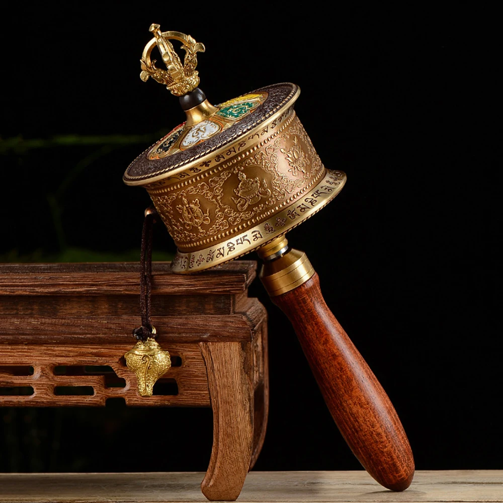 Hand cranked prayer wheel, Six-character mantra scripture tube, Eight-auspicious Manual gold wheel, Portable prayer ornaments