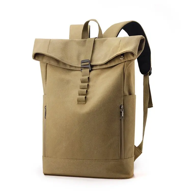Men's Canvas Backpack College Students Schoolbag Laptop Rucksack Flap Zip Two-shoulder Bag Large Capacity Lightweight Travel Bag