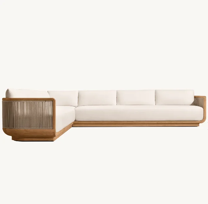 

# All Weather Teak Outdoor Wood Furniture Rope Teak L Shape Sectional Sofa