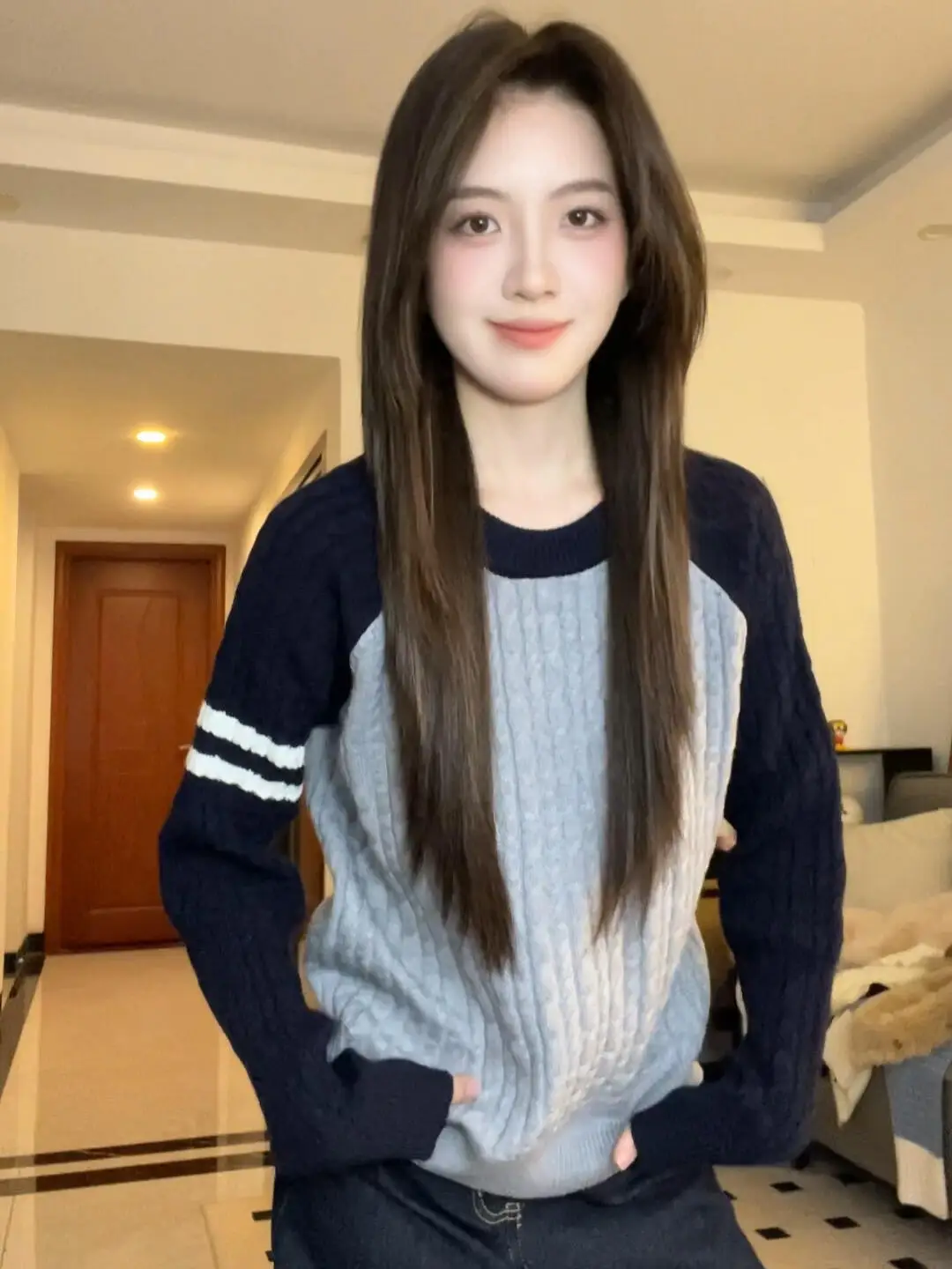 

Ladies Casual round Ne Knitted Sweater oulder Insert Sve Commute Sle Warm Soft Fabric Color Blo Autumn Winter Wear